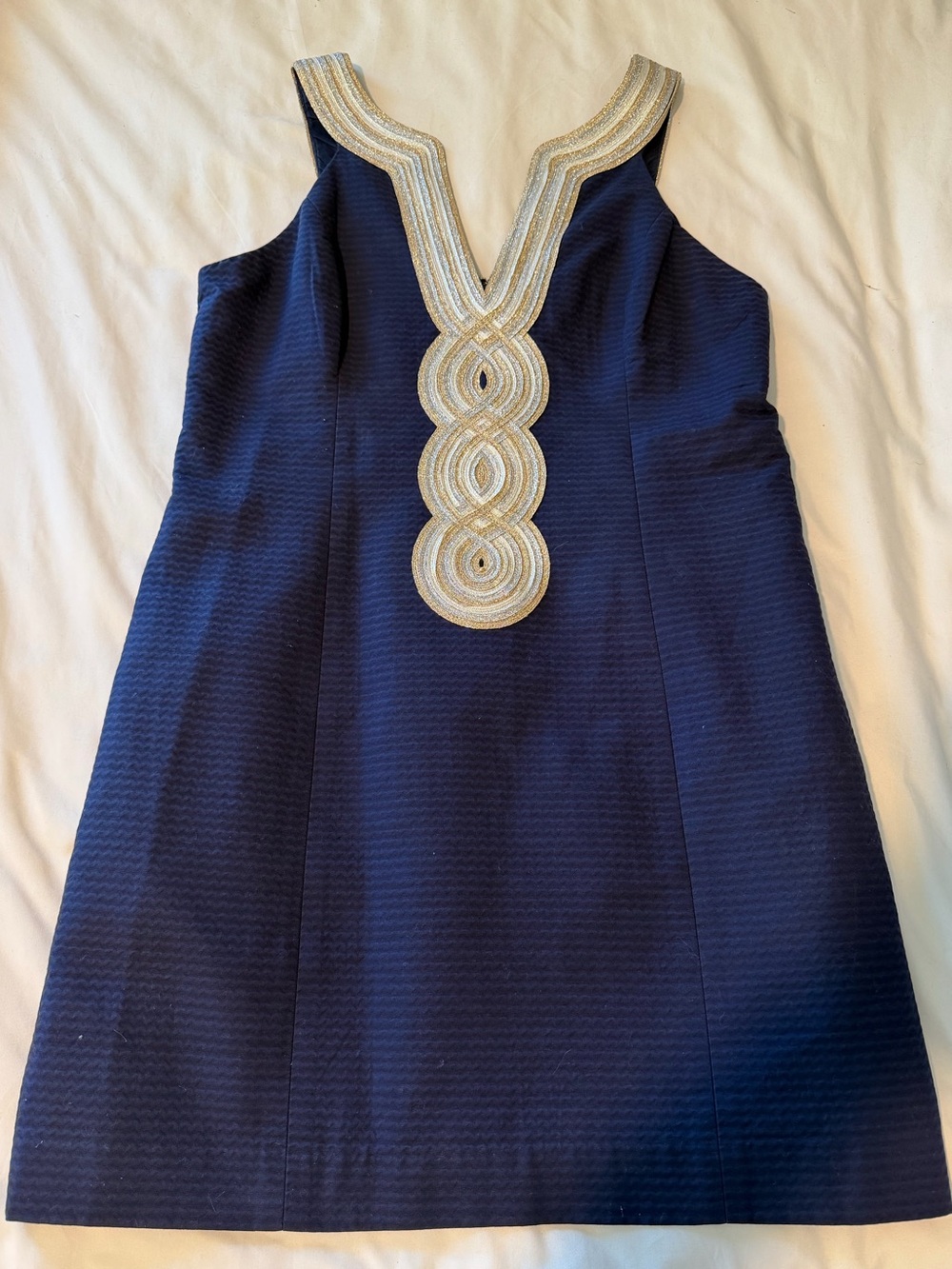 Lilly Pulitzer Valli Sleeveless Shift Dress, Navy with Gold Trim
